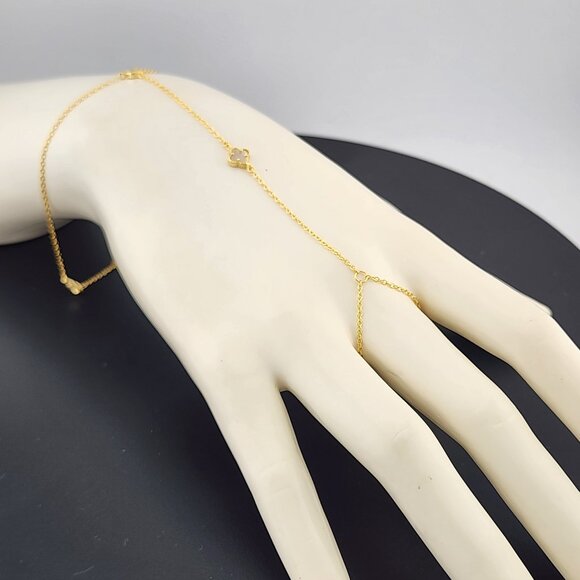 Sterling Silver Clover Hand Bracelet with Ring - Picture 4 of 9